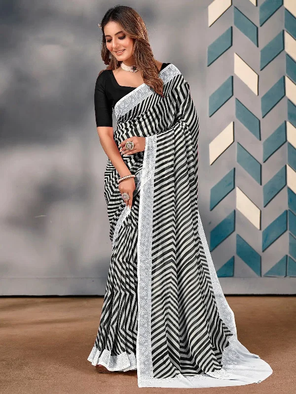 Saree Mall Women's Georgette Black Embellished Designer Saree With Blouse Piece-SARVI08 Playful Puff Blouse Saree Mall Women's Georgette Black Embellished Designer Saree With Blouse Piece-SARVI08 Playful Puff Blouse