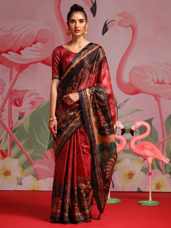 Saree Mall Women's Blend Red Printed Designer Saree With Blouse Piece-KOZI106B Elegant Semi-Sheer Blouse Saree Mall Women's Blend Red Printed Designer Saree With Blouse Piece-KOZI106B Elegant Semi-Sheer Blouse