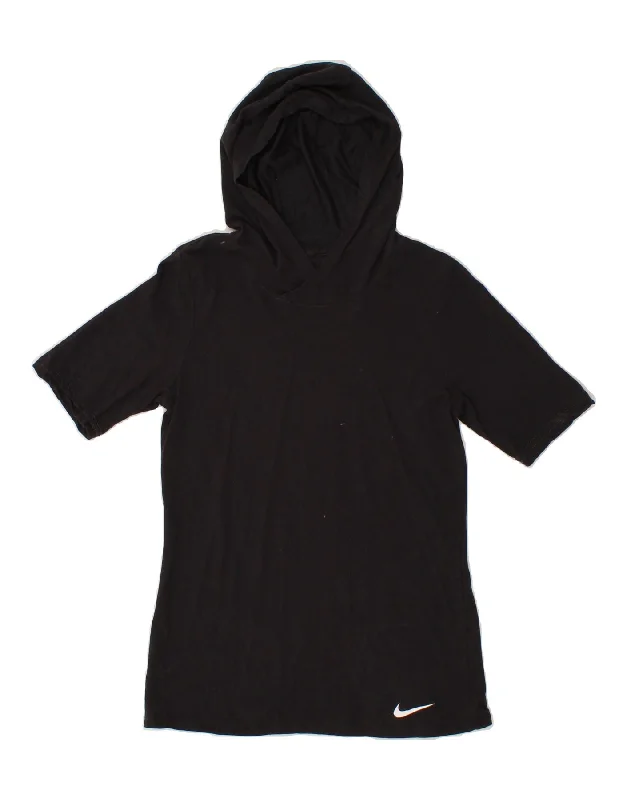 NIKE Womens Dri Fit Hooded T-Shirt Top UK 10 Small Black Cotton-- Spandex Blend Rayon Blend Denim Blend
