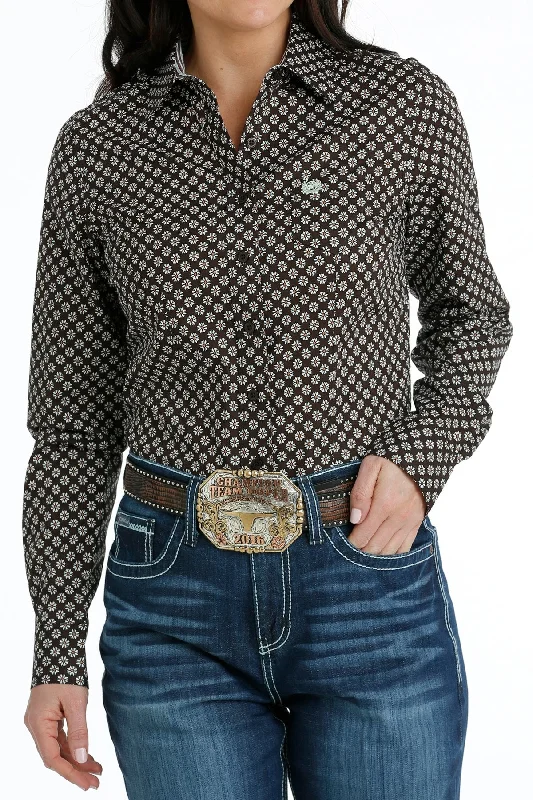 Women's Cinch Button-Down Western Shirt - Brown/White MSW9164214-- Mesh Blend Leather Blend Suede Blend Women's Cinch Button-Down Western Shirt - Brown/White MSW9164214-- Mesh Blend Leather Blend Suede Blend