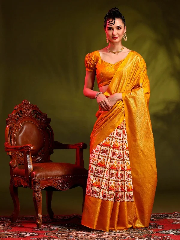Saree Mall Women's Dola Yellow Printed Designer Saree With Blouse Piece-RAJWADI02D Feminine Pastel Blouse Saree Mall Women's Dola Yellow Printed Designer Saree With Blouse Piece-RAJWADI02D Feminine Pastel Blouse