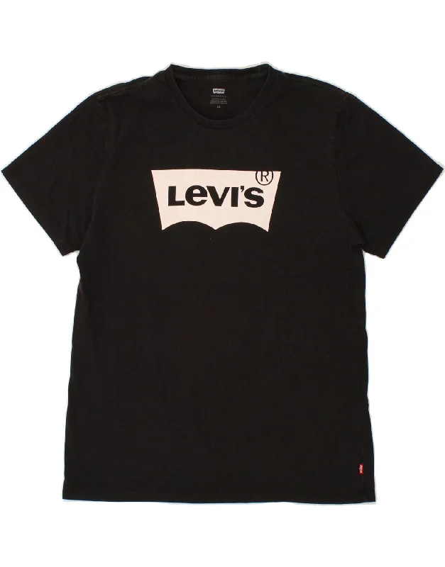 LEVI'S Womens Graphic T-Shirt Top UK 16 Large Black Cotton-- Real Fur Shearling Chenille
