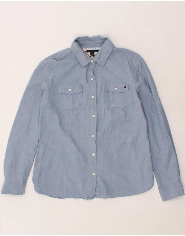 TOMMY HILFIGER Womens Shirt UK 12 Medium Blue Cotton-- Polka Dot Checkered Tartan