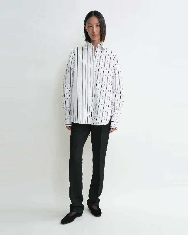 KIMONO-SLEEVE STRIPED SHIRT / WHITE BLACK-- Sequined Glittery Shiny