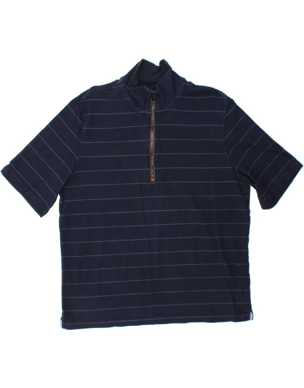 MASSIMO DUTTI Womens Regular Fit T-Shirt Top UK 20 2XL Navy Blue Striped-- Collared Crew Neck Turtle Neck
