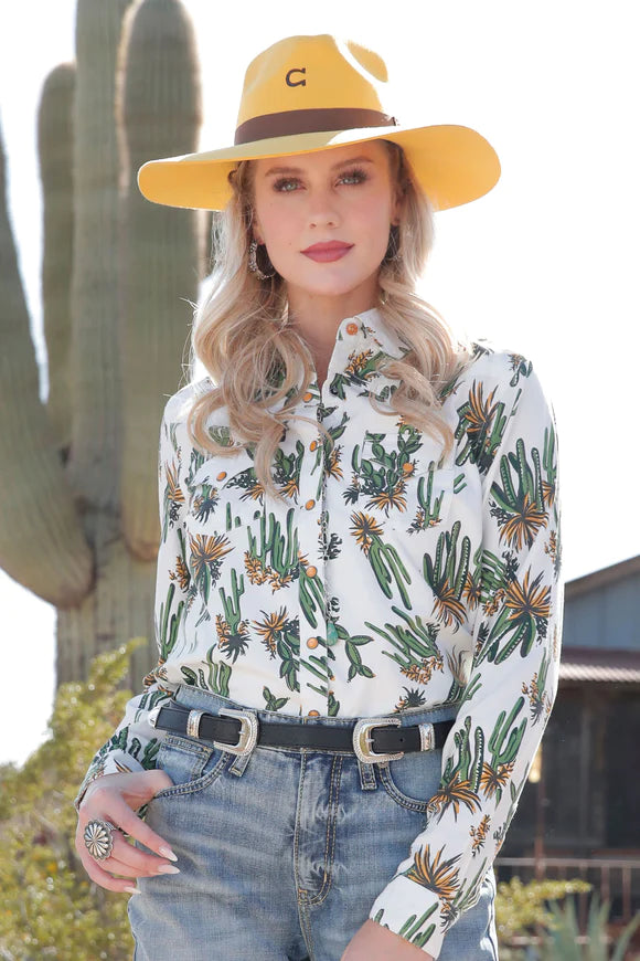 Cinch Womens Cactus Print Pearl Snap Button-Down Shirt-- Collared Crew Neck Turtle Neck Cinch Womens Cactus Print Pearl Snap Button-Down Shirt-- Collared Crew Neck Turtle Neck