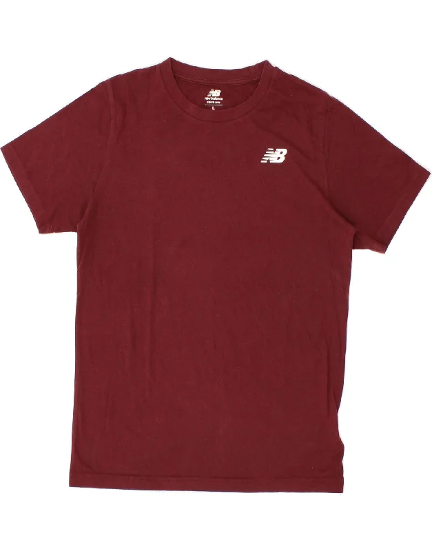 NEW BALANCE Womens Graphic T-Shirt Top UK 16 Large Burgundy Cotton-- Graphic Embroidered Appliqued