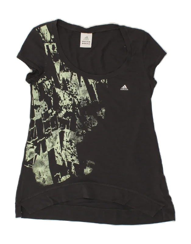 ADIDAS Womens Graphic T-Shirt Top UK 12 Medium Grey Cotton-- Solid Print Embellished
