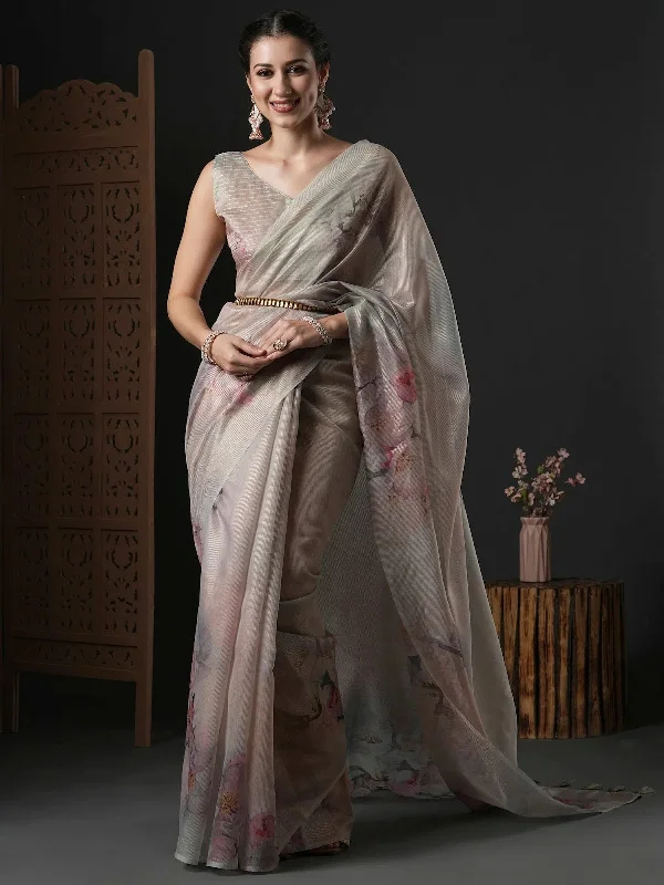 Saree Mall Women's Organza Beige Printed Designer Saree With Blouse Piece-SANKARI206 Feminine Puff Blouse Saree Mall Women's Organza Beige Printed Designer Saree With Blouse Piece-SANKARI206 Feminine Puff Blouse