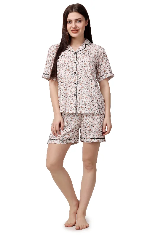 Floral Print Women Shirt & Short Set – 100% Viscose-- Modern Contemporary Chic