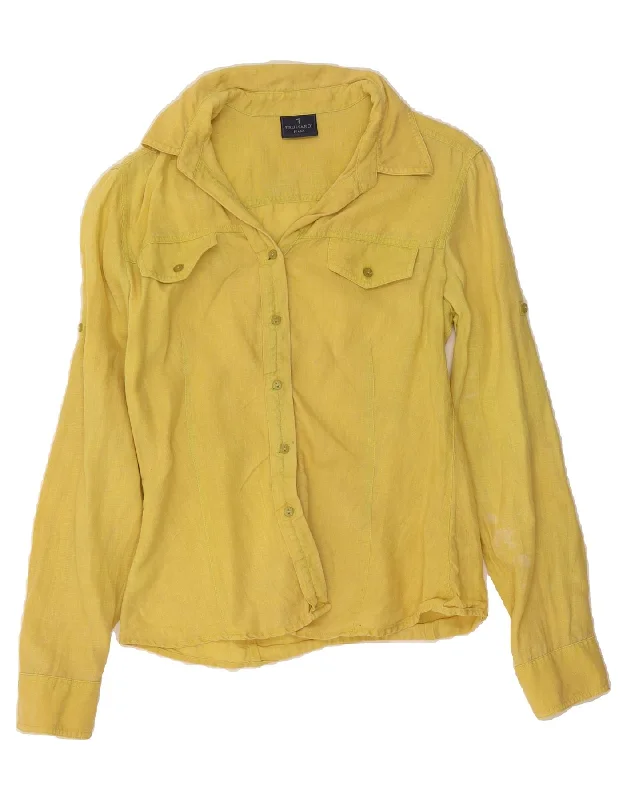 TRUSSARDI Womens Shirt UK 12 Medium Yellow-- Elegant Classic Vintage