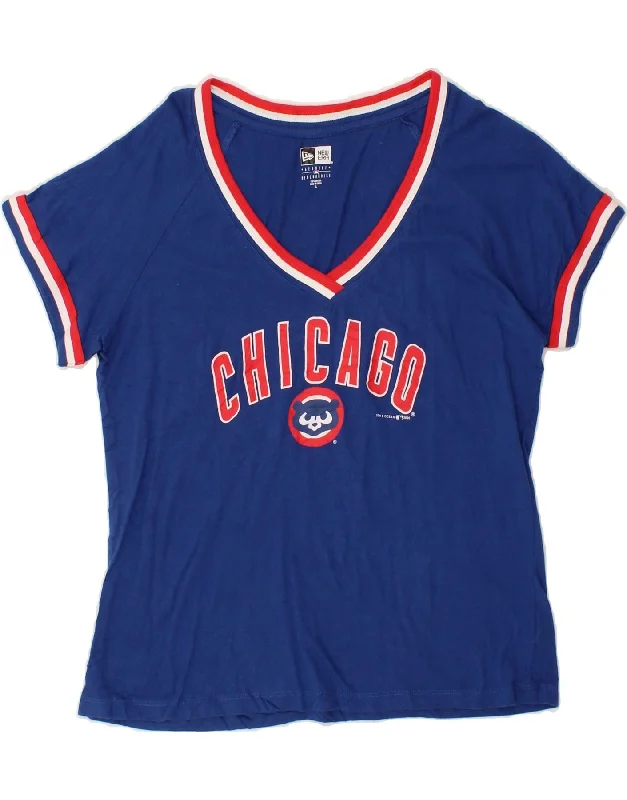 NEW ERA Womens Chicago Graphic T-Shirt Top UK 18 XL Blue Cotton-- Chenille Blend Fleece Blend Nylon Blend