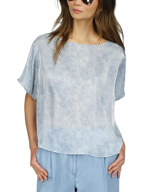 Womens Boatneck Dolman Sleeve Blouse Playful Puff Blouse