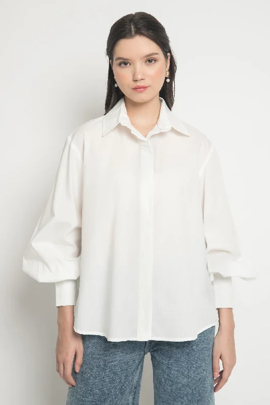 Alaska Shirt in White-- Silk Blend Satin Velvet