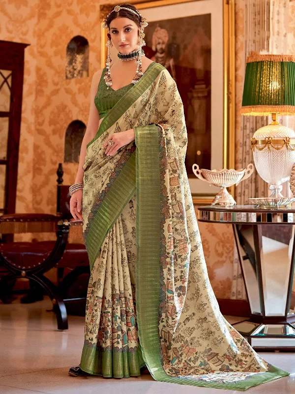 Saree Mall Women's Manipuri  Cream Printed Designer Saree With Blouse Piece-MORPNKH101 Sleeveless Summer Blouse