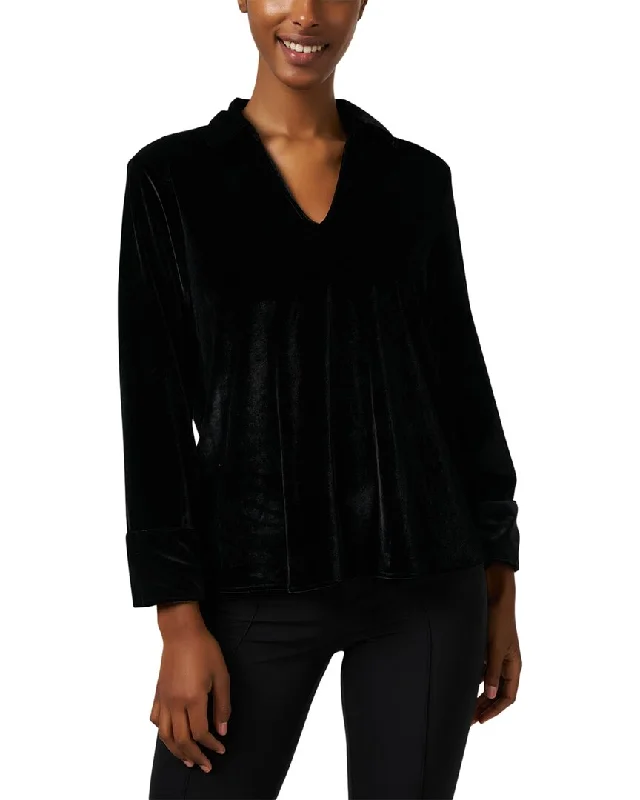 Caliban Stretch Velvet Blouse Casual Button Blouse