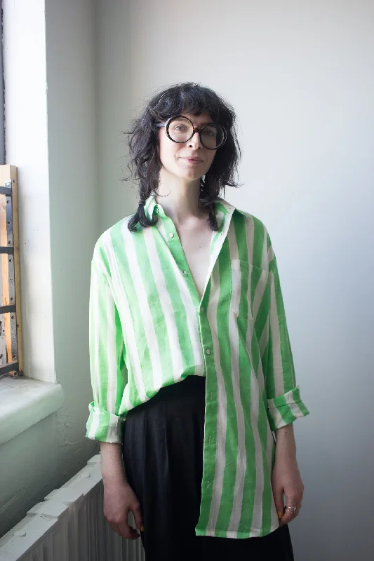 Kate Austin Designs Claude Shirt (Green and White Cabana Stripe)-- Front Pockets Side Pockets Patch Pockets Kate Austin Designs Claude Shirt (Green and White Cabana Stripe)-- Front Pockets Side Pockets Patch Pockets
