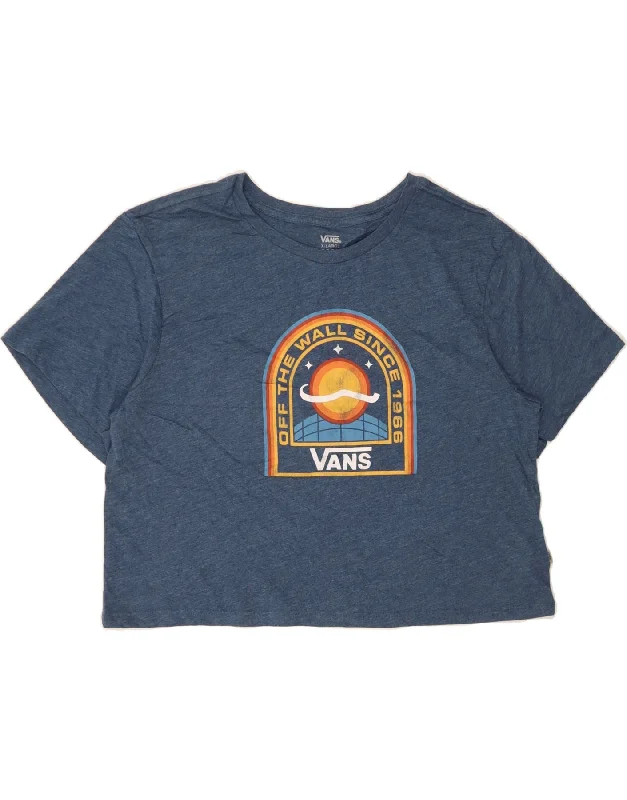 VANS Womens Crop Graphic T-Shirt Top UK 18 XL Blue Cotton-- Solid Color Striped Floral