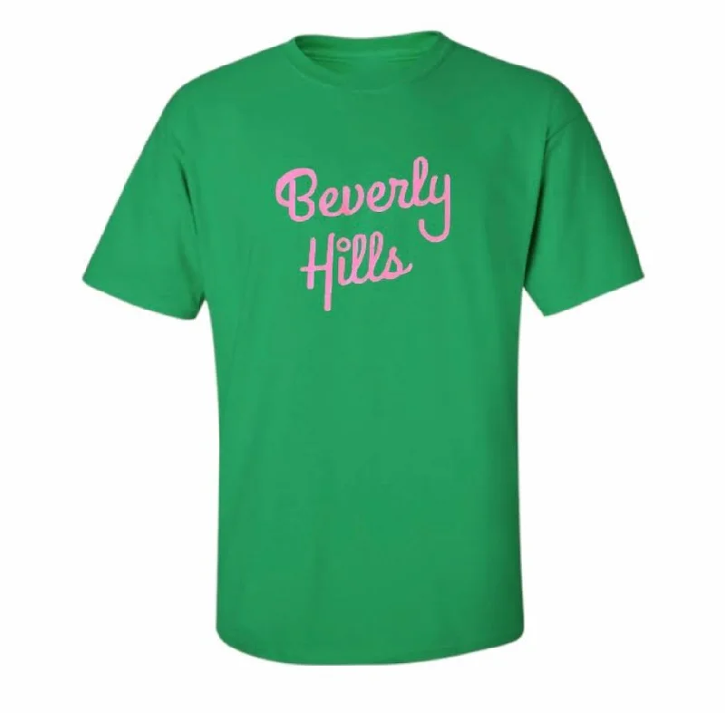 WOMENS BEVERLY HILLS GREEN T-SHIRT-- Embroidered Appliqued Beaded