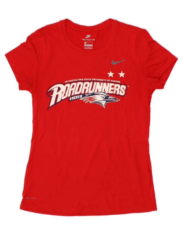 NIKE Womens Dri Fit Graphic T-Shirt Top UK 12 Medium Red Polyester-- Rayon Velvet Corduroy