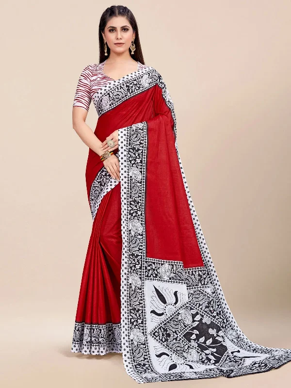 Saree Mall Women's Cotton Red Printed Designer Saree With Blouse Piece-MINAXI2003 Silky Tunic Blouse Saree Mall Women's Cotton Red Printed Designer Saree With Blouse Piece-MINAXI2003 Silky Tunic Blouse