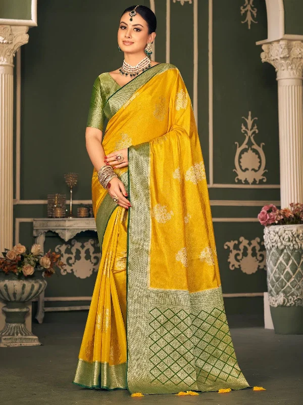 Saree Mall Women's Blend Yellow Woven Design Designer Saree With Blouse Piece-TRISHA7904 Classic White Blouse Saree Mall Women's Blend Yellow Woven Design Designer Saree With Blouse Piece-TRISHA7904 Classic White Blouse