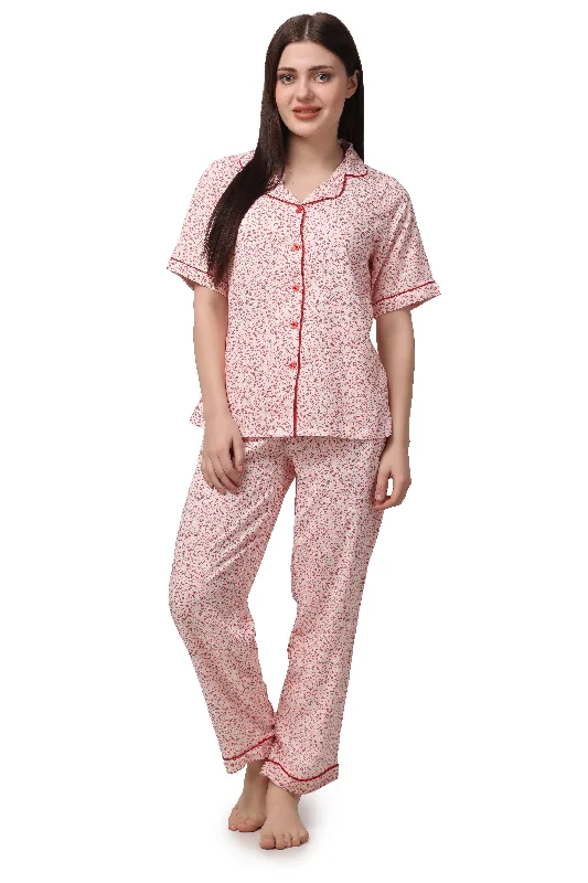 Abstract Print Women Shirt & Pyjama Set – 100% Viscose-- Asymmetrical Pockets Print