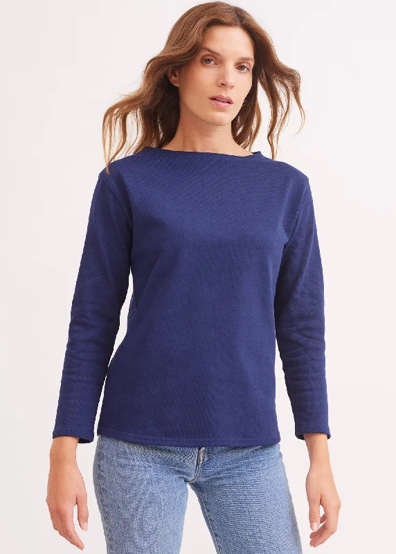 T-shirt marin Guildo - col bateau, en coton épais (MARINE)-- Elasticated Padded Insulated T-shirt marin Guildo - col bateau, en coton épais (MARINE)-- Elasticated Padded Insulated
