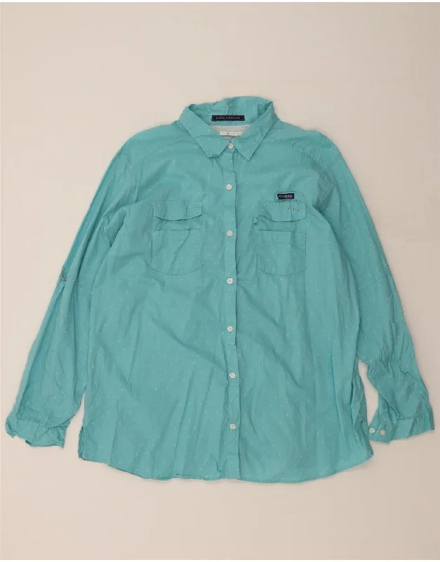 COLUMBIA Womens Shirt 2XL Blue Spotted Cotton-- Asymmetrical Pockets Print