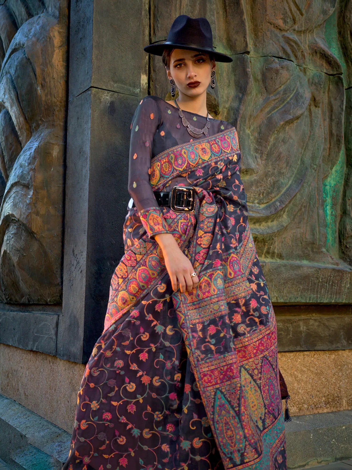Saree Mall Women's Organza Grey Woven Design Designer Saree With Blouse Piece-KSHNER353003 Floral Print Blouse Saree Mall Women's Organza Grey Woven Design Designer Saree With Blouse Piece-KSHNER353003 Floral Print Blouse