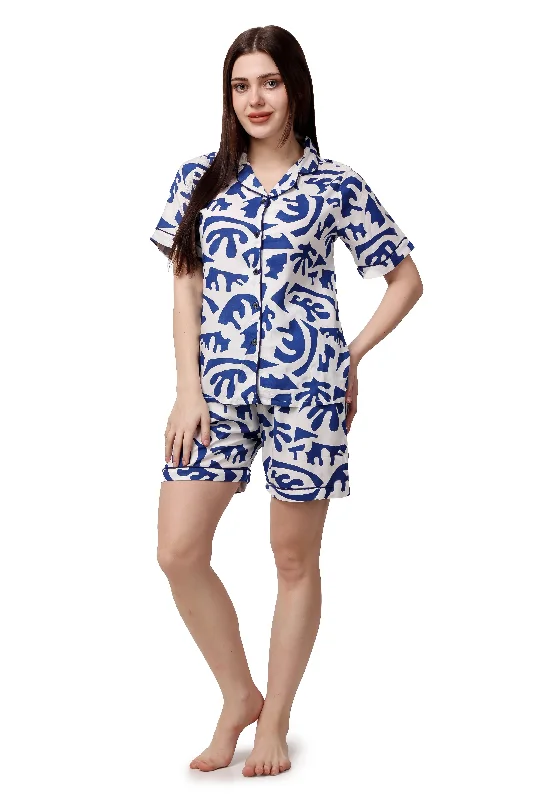 Abstract Print Women Shirt & Short Set – 100% Viscose-- Polka Dot Checkered Tartan