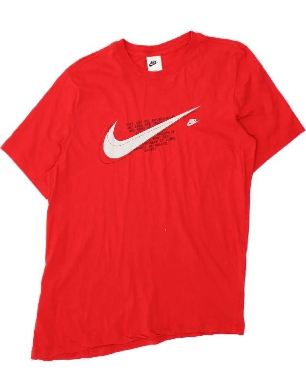 NIKE Womens Graphic T-Shirt Top UK 14 Large Red Cotton-- Fitted T-Shirt Seamless Stretchy