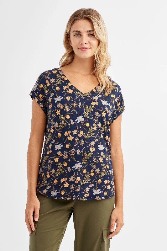 T-shirt col en V imprimé - Femme-- Ribbed T-Shirt High Neck Heavyweight