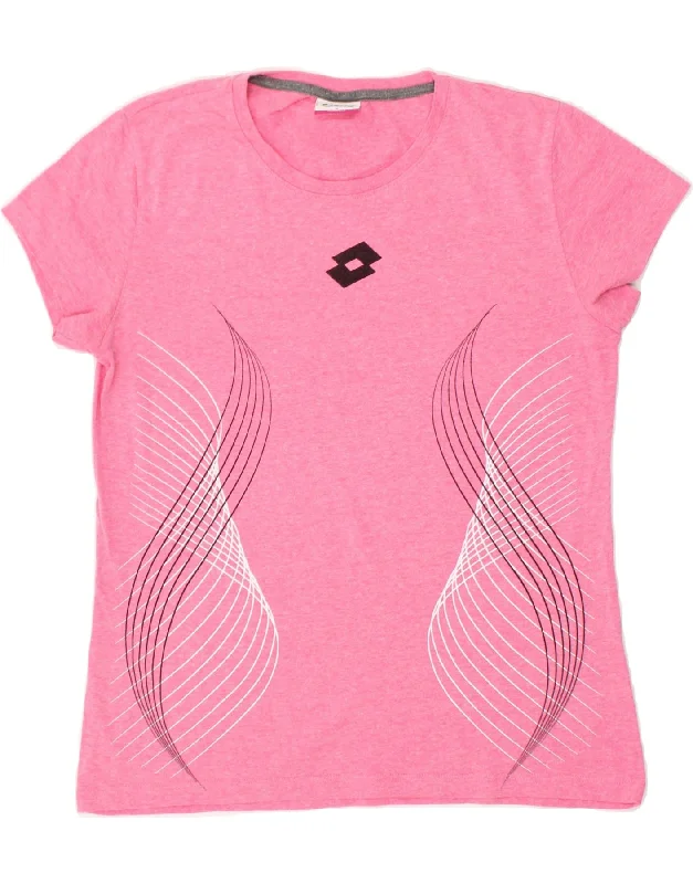 LOTTO Womens T-Shirt Top UK 10 Small Pink Striped Cotton-- Mesh Canvas Denim