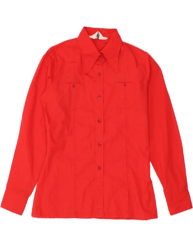 VINTAGE Womens Shirt IT 42 Medium Red Polyester-- Real Fur Shearling Chenille
