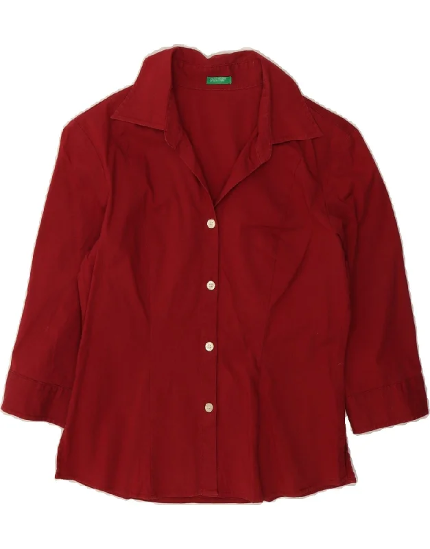 BENETTON Womens 3/4 Sleeve Shirt UK 10 Small Red-- Spandex Blend Rayon Blend Denim Blend