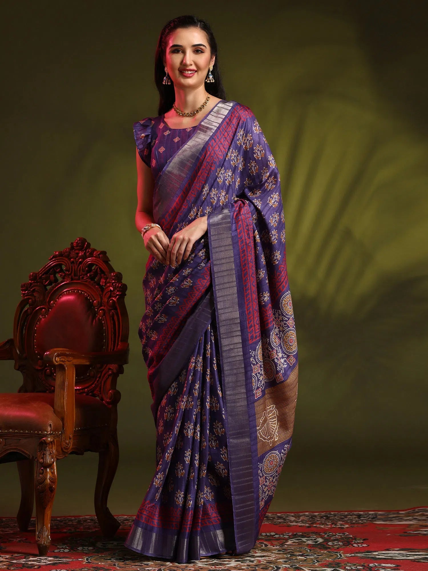 Saree Mall Women's  Blend Violet Printed Designer Saree With Blouse Piece-HOLAND401A Delicate Bow Blouse