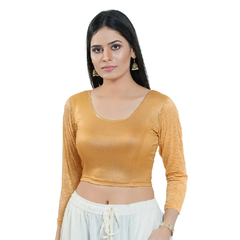 Gold Cotton Solid Long Sleeves Blouse Boho Printed Blouse