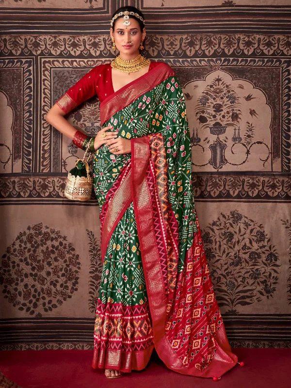 Saree Mall Women's Tussar  Green Printed Designer Saree With Blouse Piece-AKSHRA1002 Satin Drape Blouse