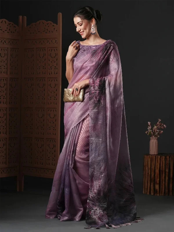 Saree Mall Women's Organza Mauve Printed Designer Saree With Blouse Piece-SANKARI102 Textured Cotton Blouse Saree Mall Women's Organza Mauve Printed Designer Saree With Blouse Piece-SANKARI102 Textured Cotton Blouse