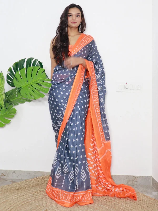 Saree Mall Women's Cotton Grey Printed Designer Saree With Blouse Piece-MINAXI1106 Lightweight Chiffon Blouse