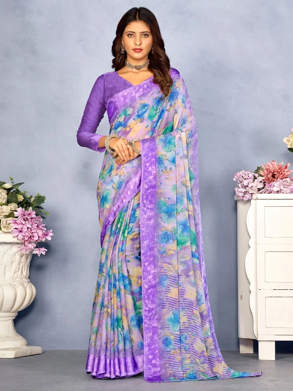 Saree Mall Women's Chiffon Lavendar Printed Designer Saree With Blouse Piece-CHERY27802A Loose Fit Blouse Saree Mall Women's Chiffon Lavendar Printed Designer Saree With Blouse Piece-CHERY27802A Loose Fit Blouse