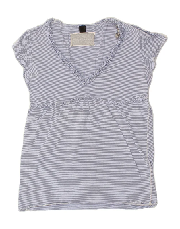 NAPAPIJRI Womens Blouse Top UK 10 Small Blue Striped Frilled Cuff Blouse