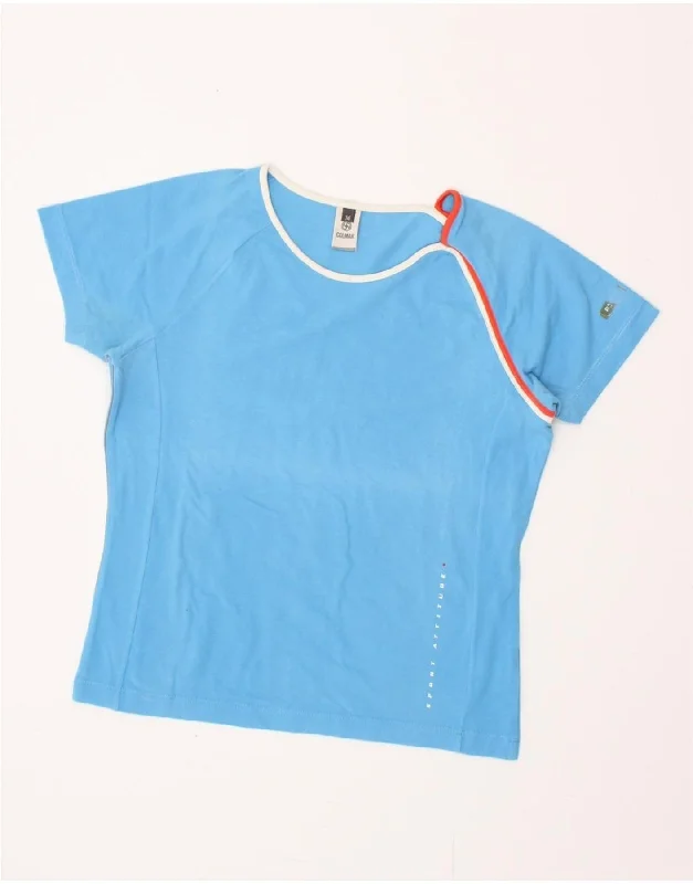 COLMAR Womens T-Shirt Top UK 12 Medium Blue Cotton-- Welt Pockets Slit Pockets