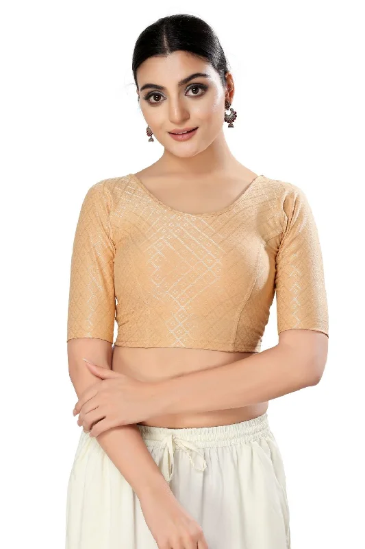Gold Cotton Solid Short Sleeves Blouse Romantic Lace Blouse