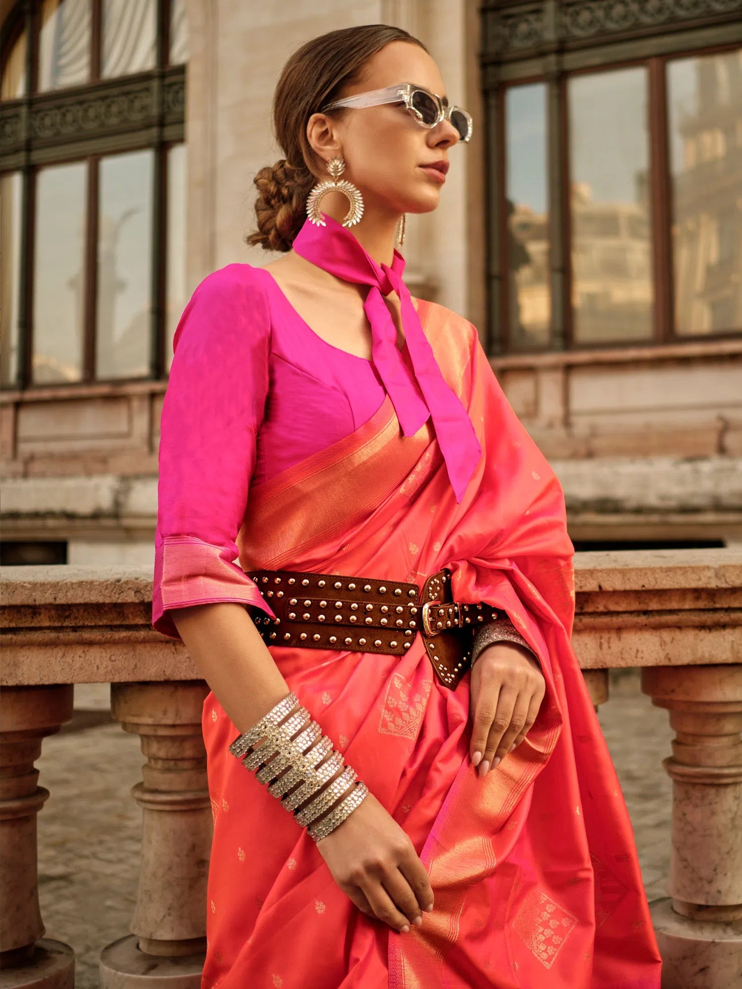 Saree Mall Women's Soft  Pink Woven Design Designer Saree With Blouse Piece-KRAFT347003 Embroidered Cotton Blouse