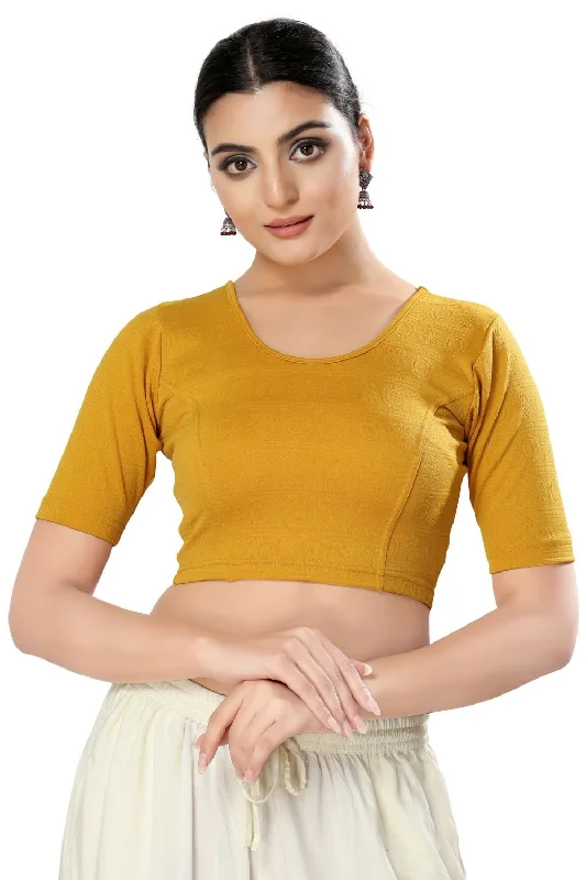Mustard Cotton Solid Short Sleeves Blouse Satin Drape Blouse