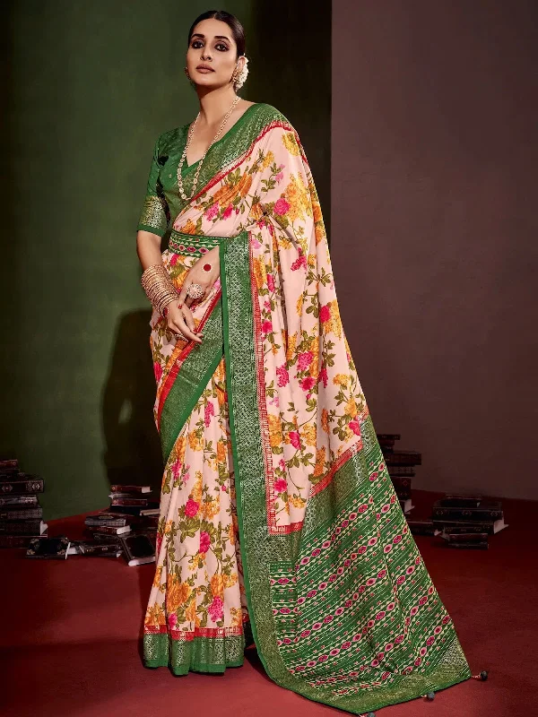 Saree Mall Women's Tussar  Off White Printed Designer Saree With Blouse Piece-ANUSRM1011 Feminine Puff Blouse
