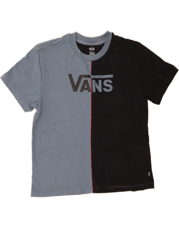 VANS Womens Graphic T-Shirt Top UK 10 Small Black Colourblock Cotton-- Asymmetrical Pockets Print