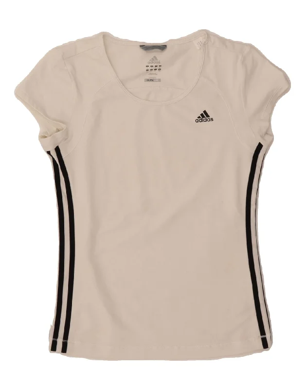 ADIDAS Womens Climalite T-Shirt Top UK 14 Medium  White Polyester-- Faux Fur Fabric Real Fur Fabric Shearling Fabric